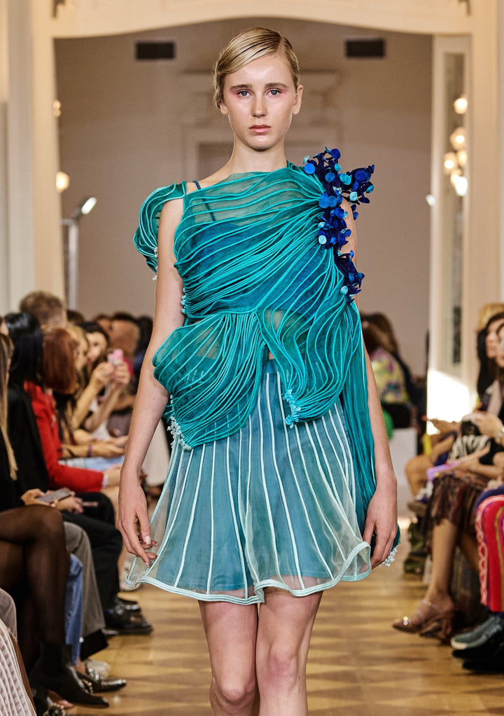 Blue Corded and Mushroom Embroidered Set