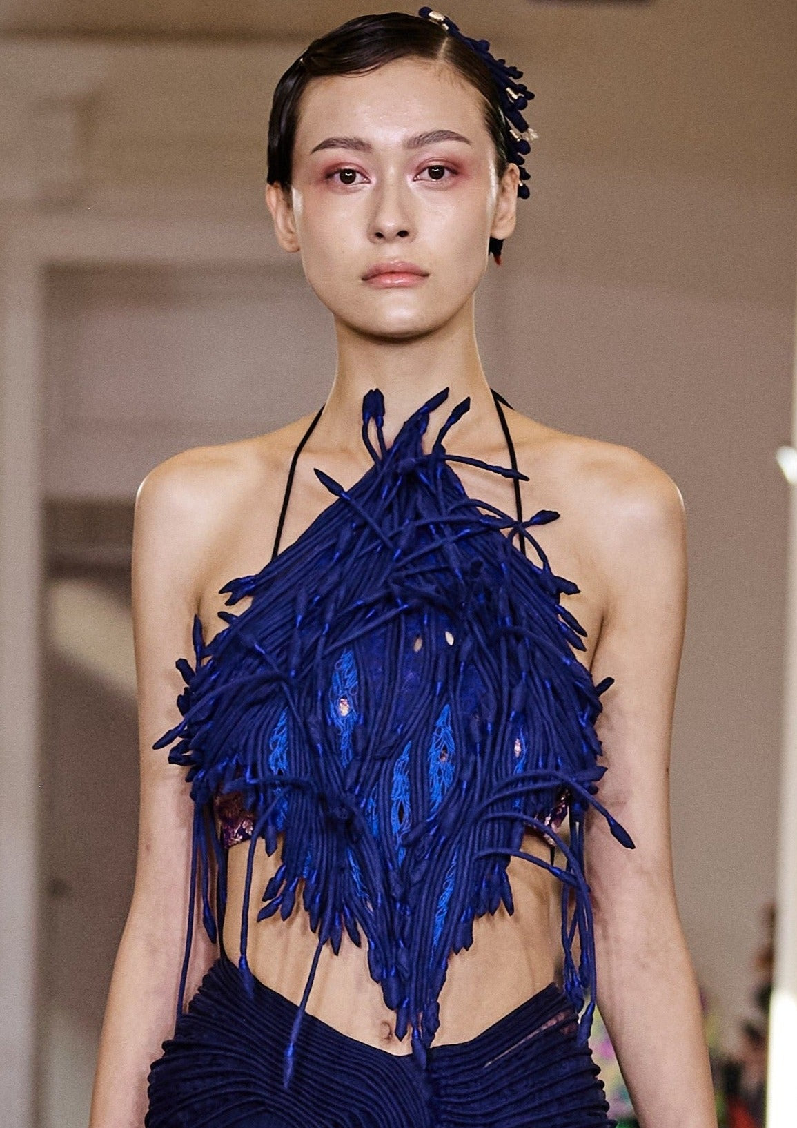 Navy Blue Embroidered and Corded Top