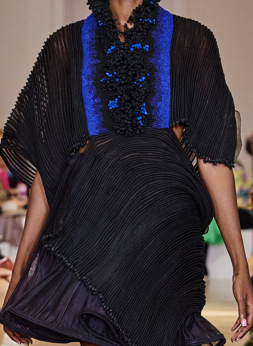 Embroidered Corded Cape Dress