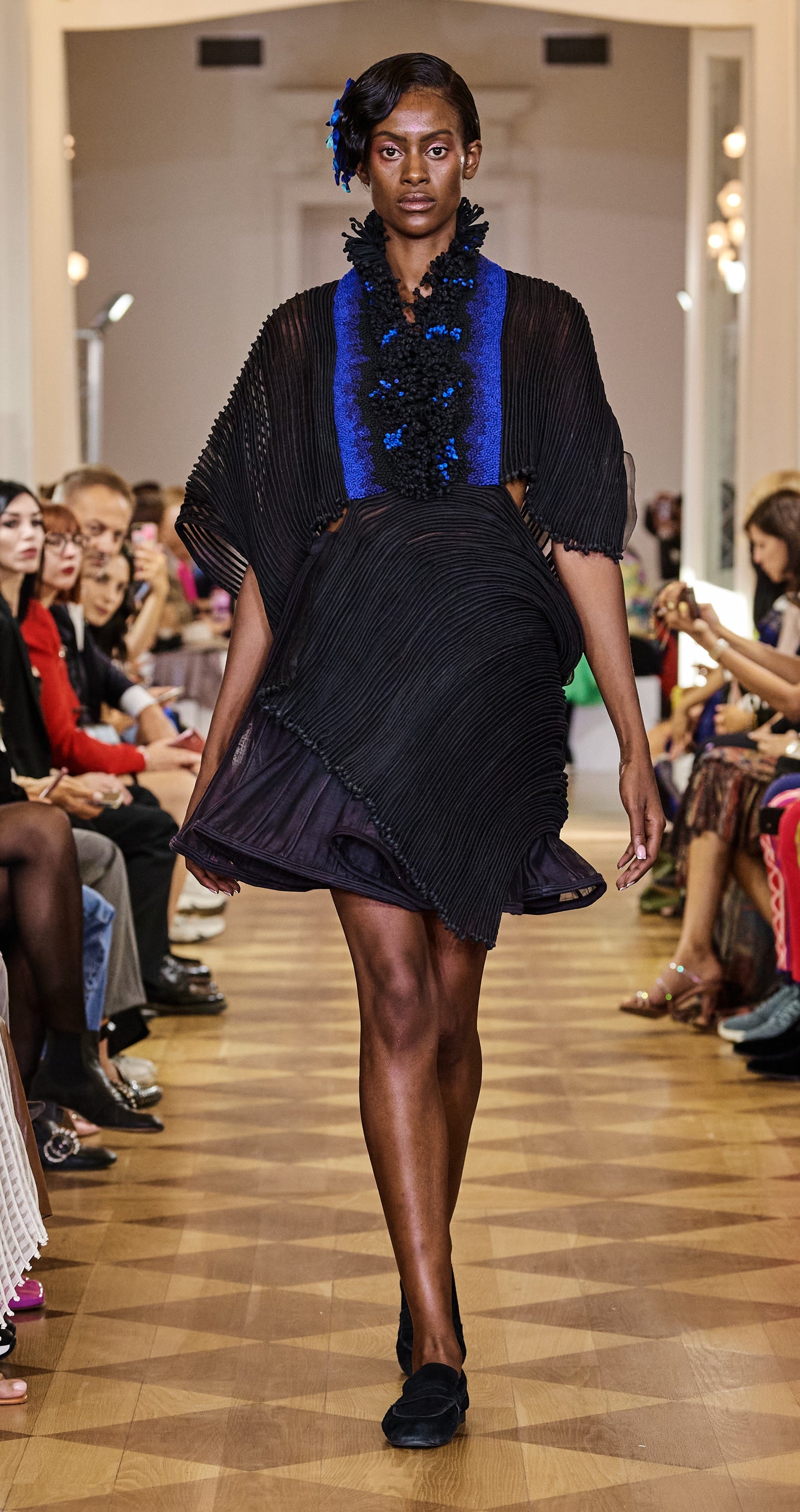 Black and Blue Embroidered and Corded Dress