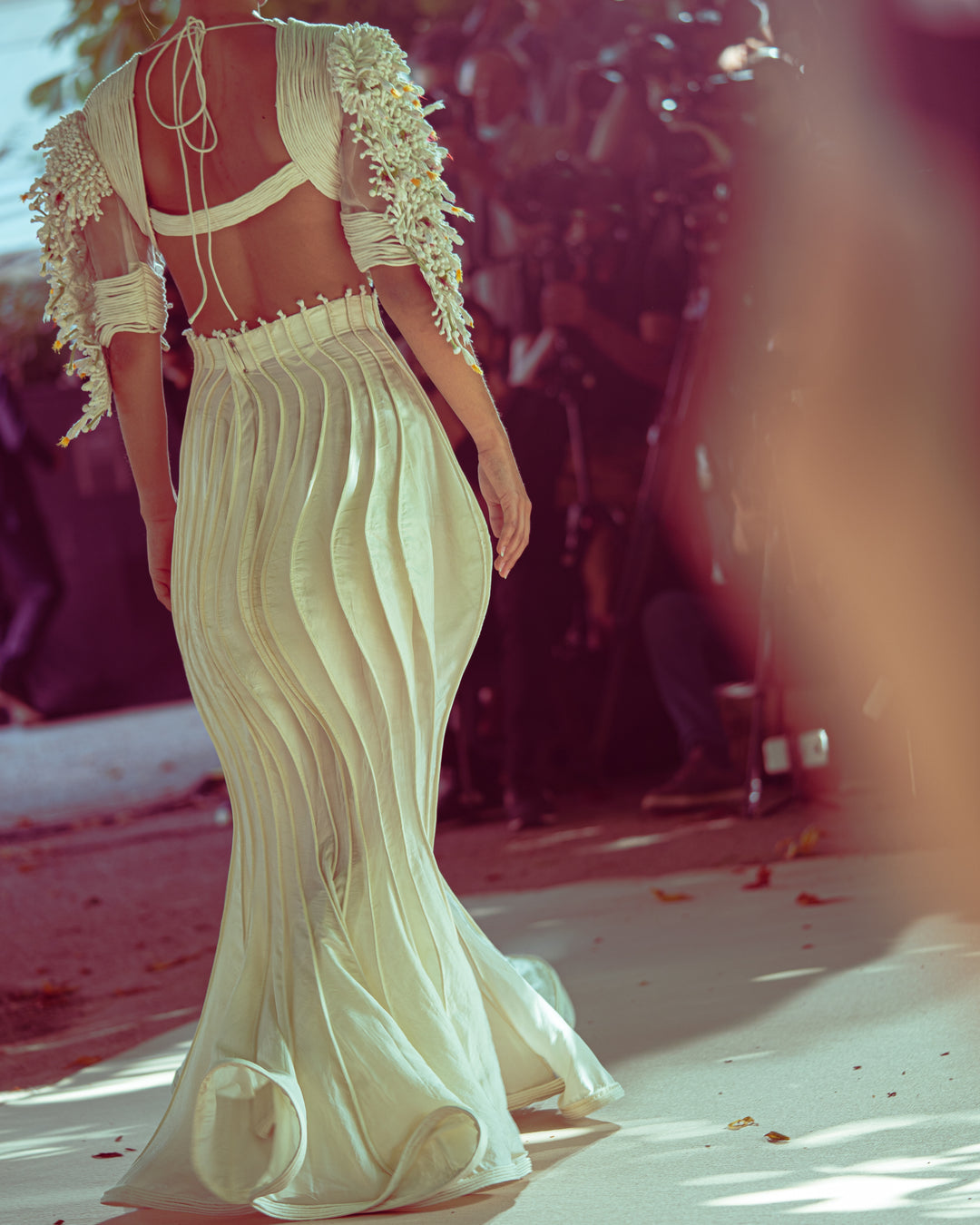 Corded Wave Slit Skirt