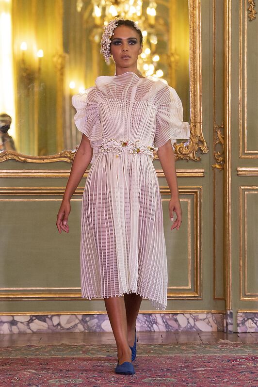 White corded Dress With Mogra Belt