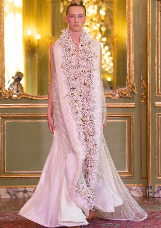 Mogra Neckline Frenchknot Shoulder Corded Dress