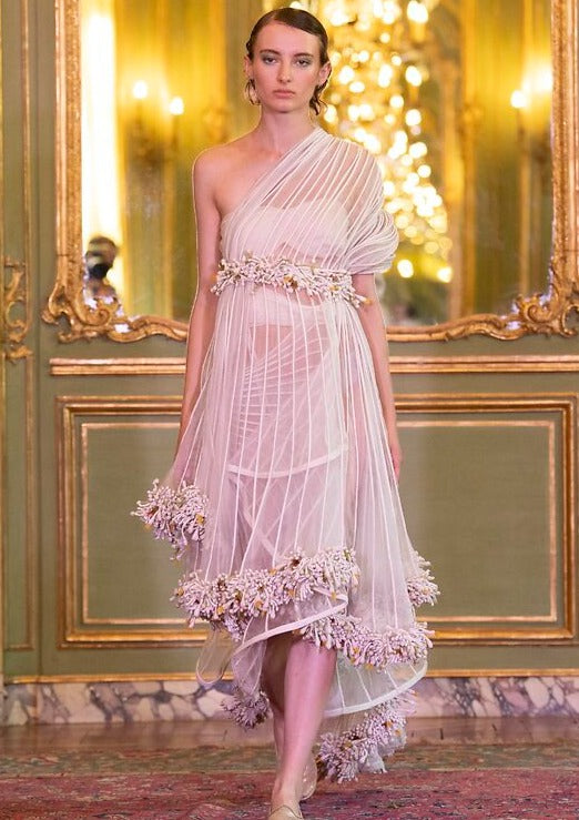 White Corded Drape With Mogra Belt