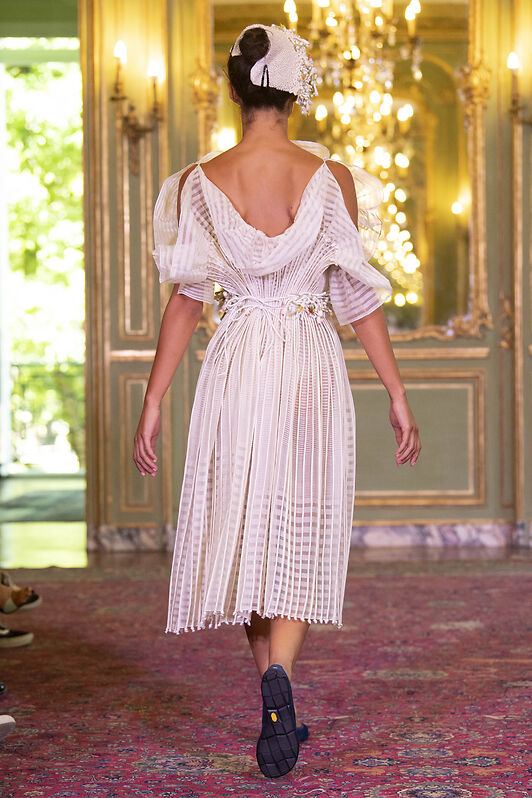 White corded Dress With Mogra Belt