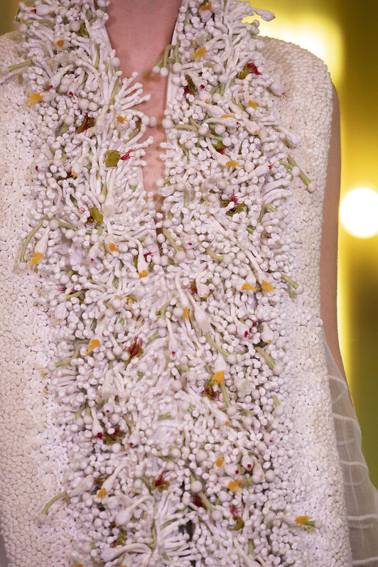 Mogra Neckline Frenchknot Shoulder Corded Dress