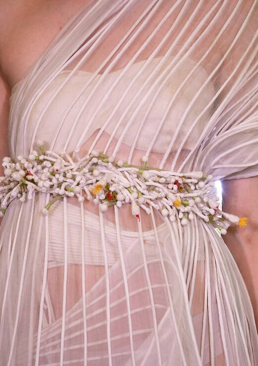 White Corded Drape With Mogra Belt