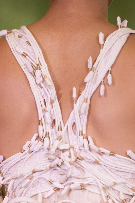 White Corded Gown With Golden Detailing