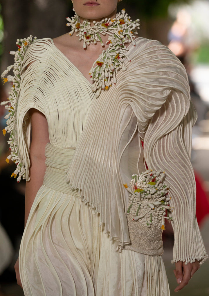 White Corded Mogra Sleeve Top