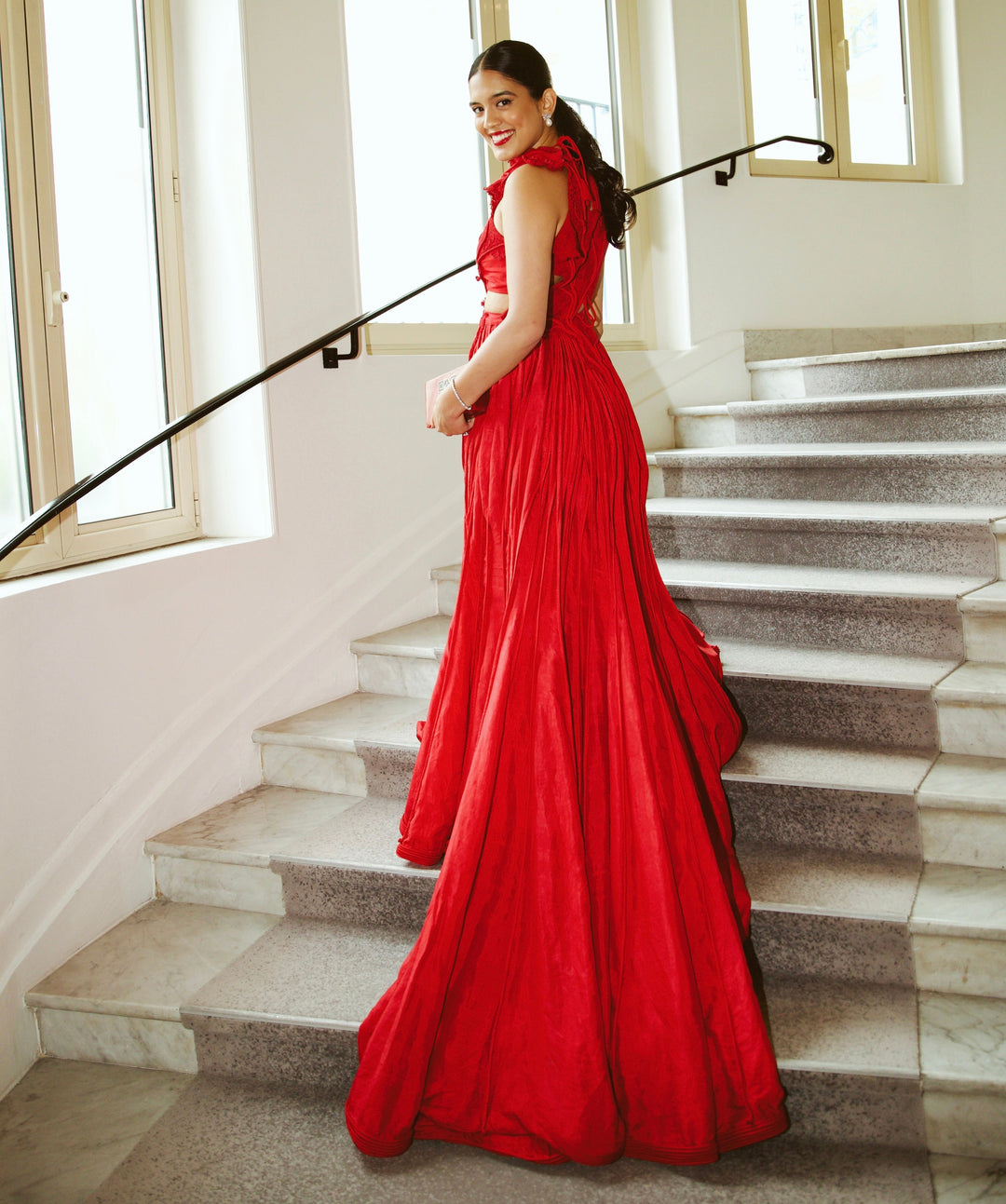 Shivani Bafna - Red Gown with Corals and Cording