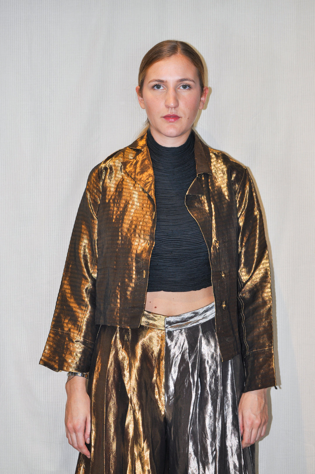 Metallic Cropped Jacket - Gold