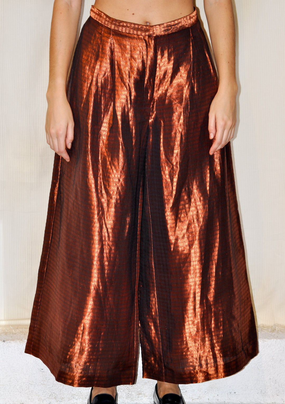 Metallic Copper Flared Trousers