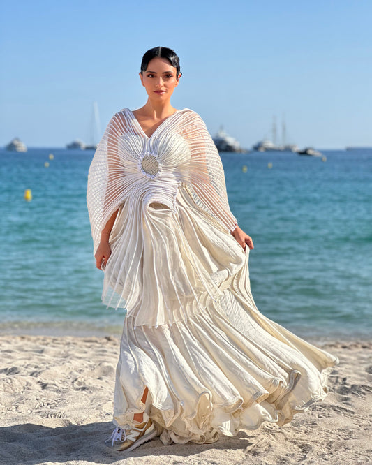 Roshni Chopra - Off White Corded Flower Top and Corded Skirt