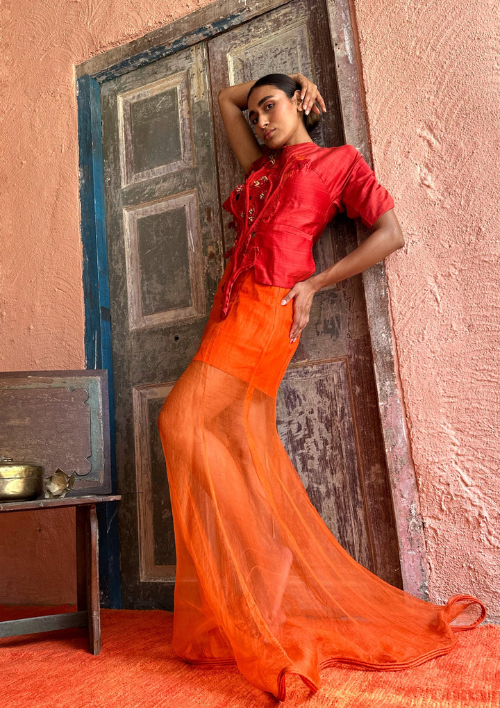 Red Coral Top with Gold Details