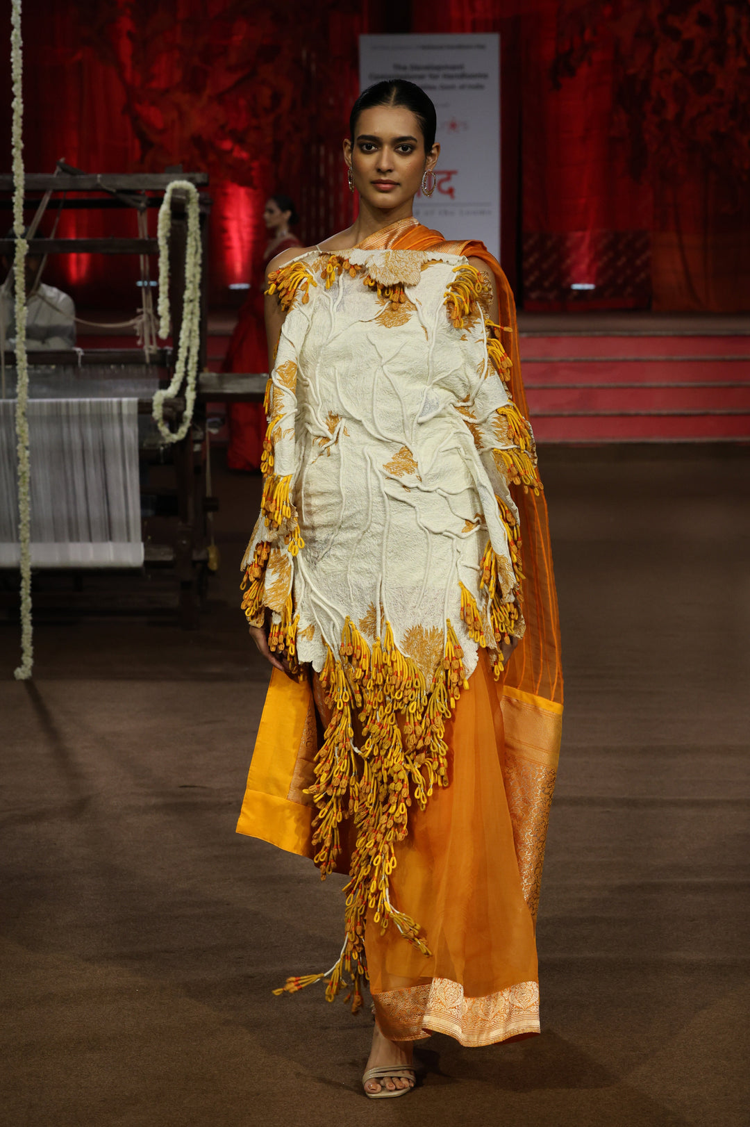 TANGERINE CORDED SAREE