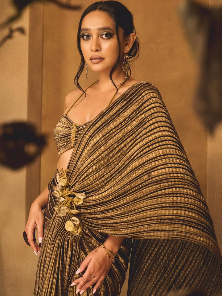 ANTIQUE GOLD DRAPED SAREE & BRALETTE