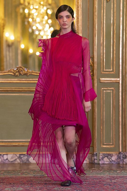 Fuchsia Pink Asymmetric Corded Dress