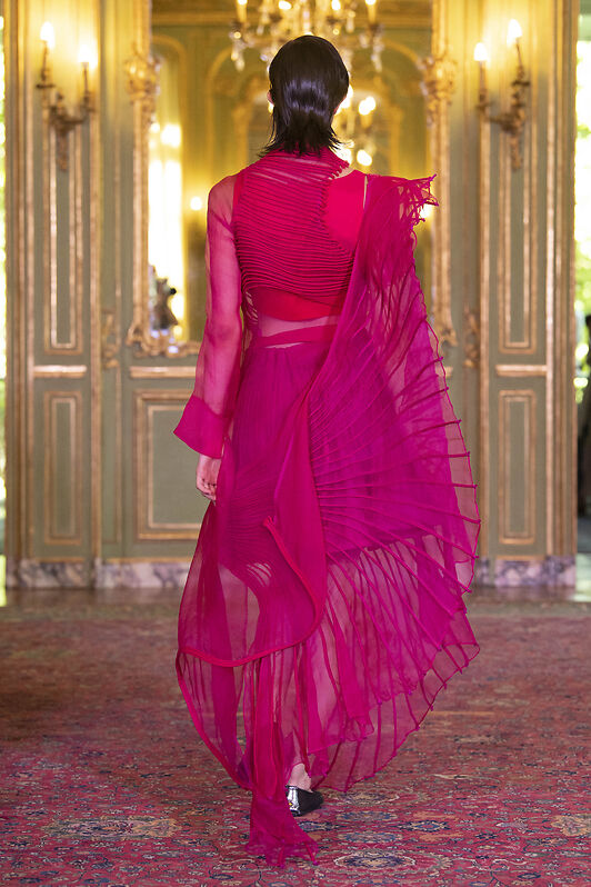 Fuchsia Pink Asymmetric Corded Dress