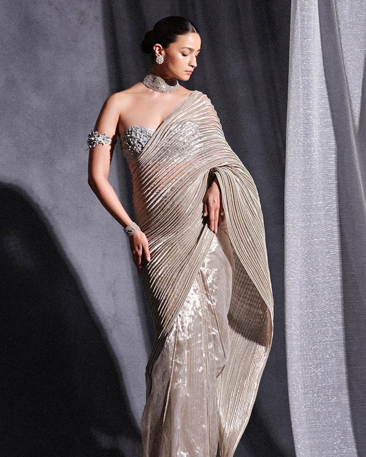 Metallic Silk Silver Saree
