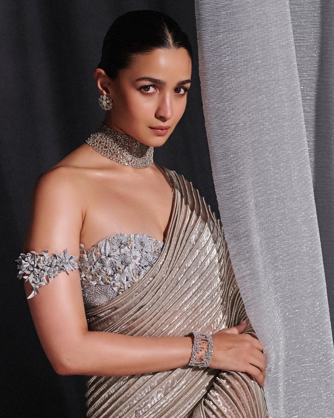 Metallic Silk Silver Saree