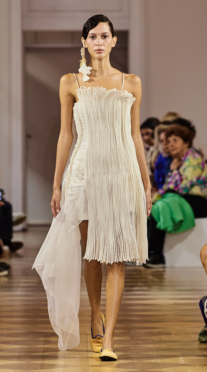 White Corded Asymmetric Dress