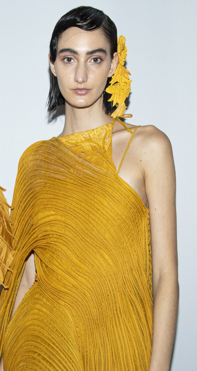 Mustard Corded Asymmetric Dress