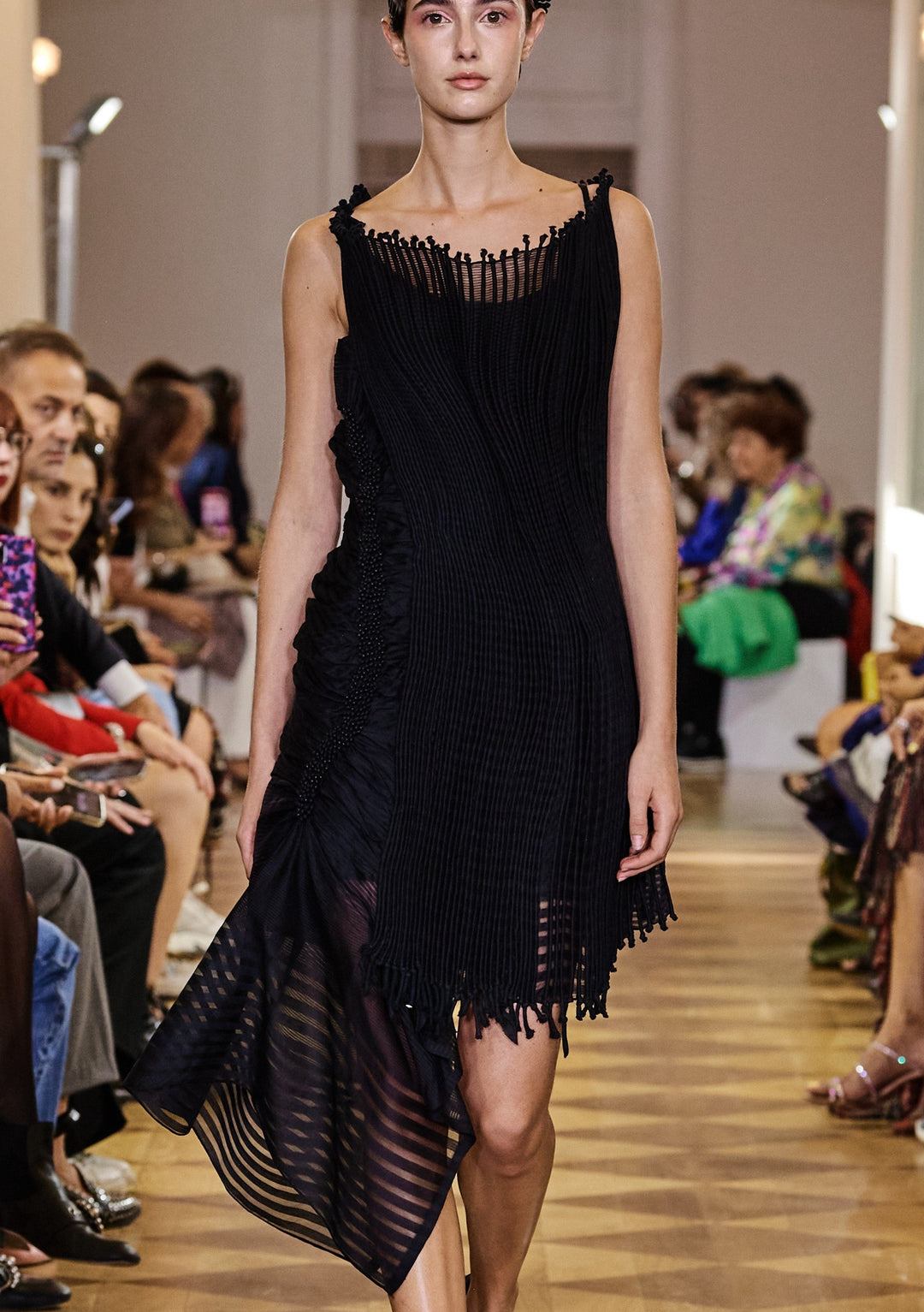 Black Corded Asymmetric Dress