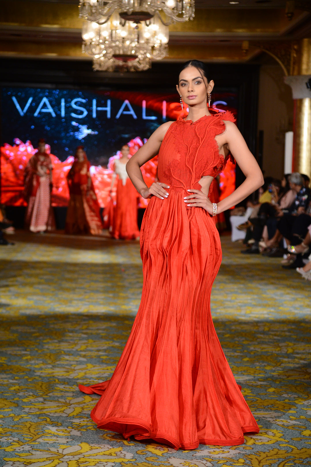 Shivani Bafna - Red Gown with Corals and Cording