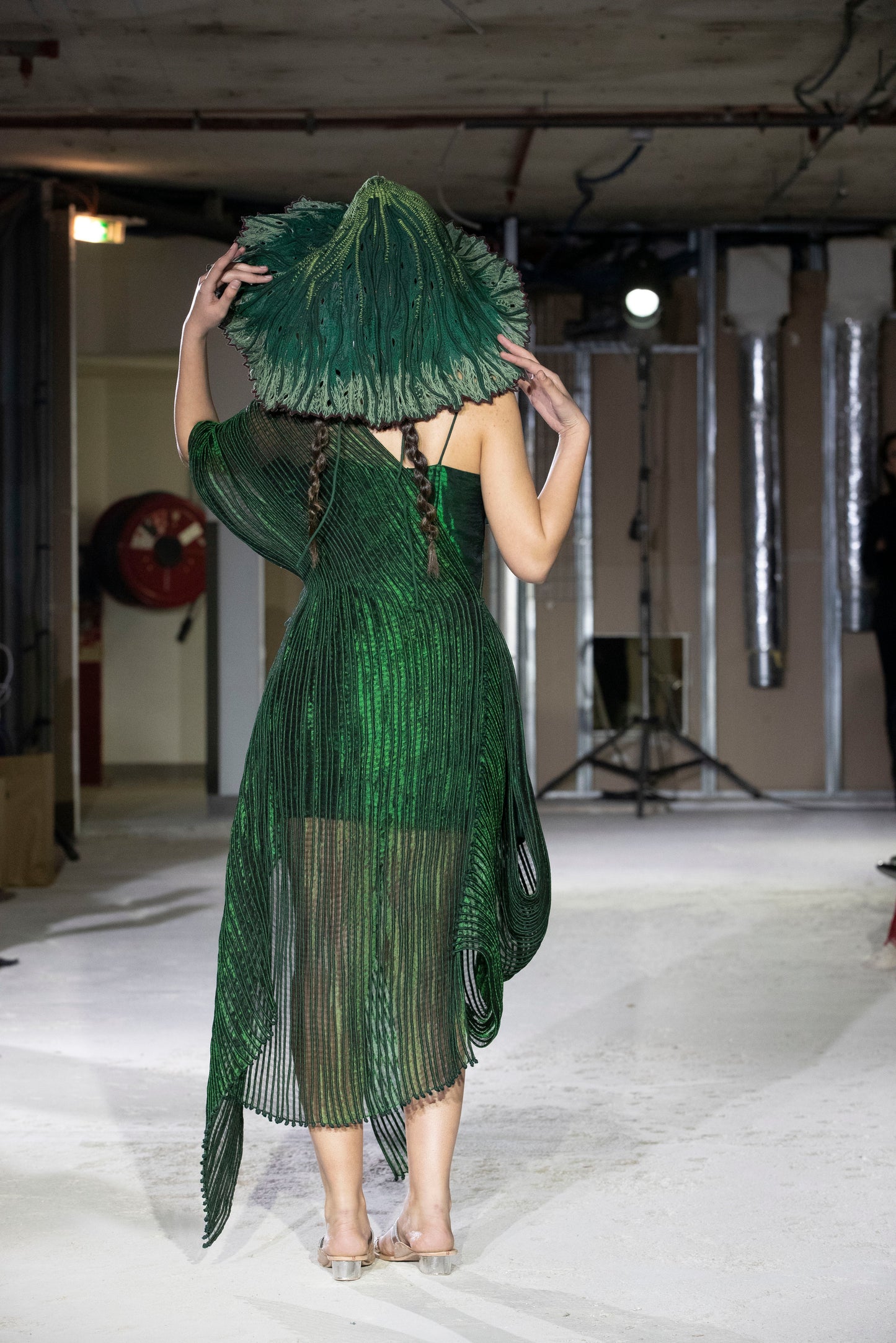Forest Green Corded Asymmetric Dress