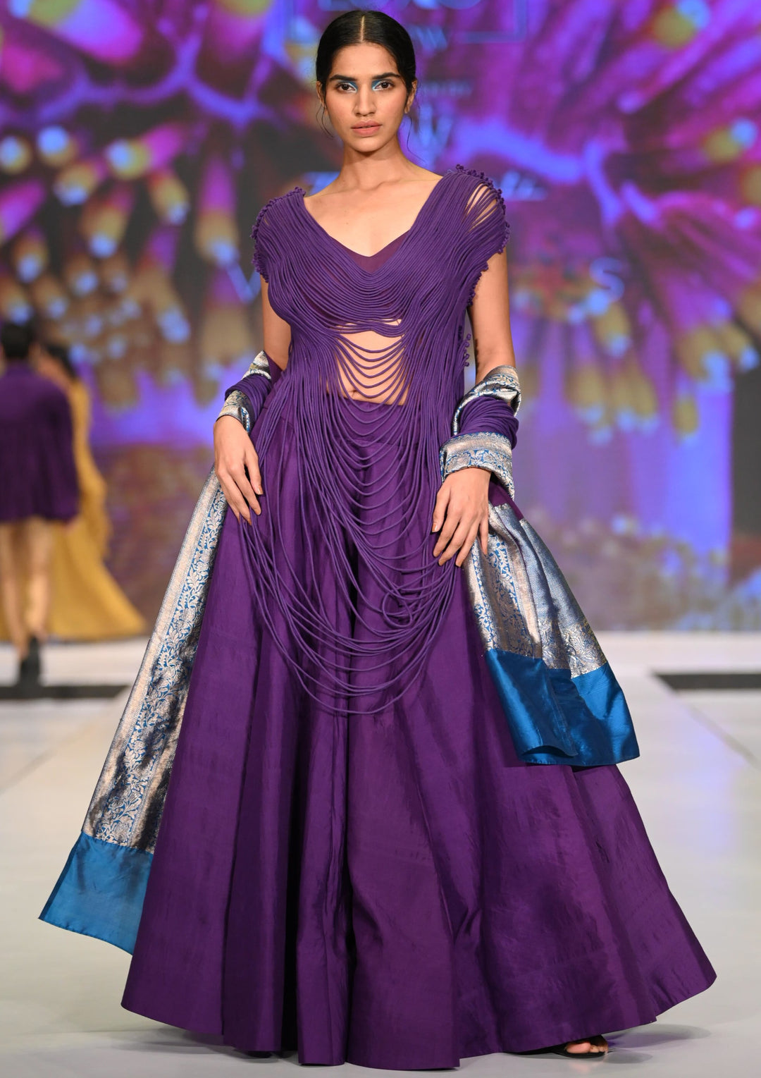 Purple Corded Lehenga Set