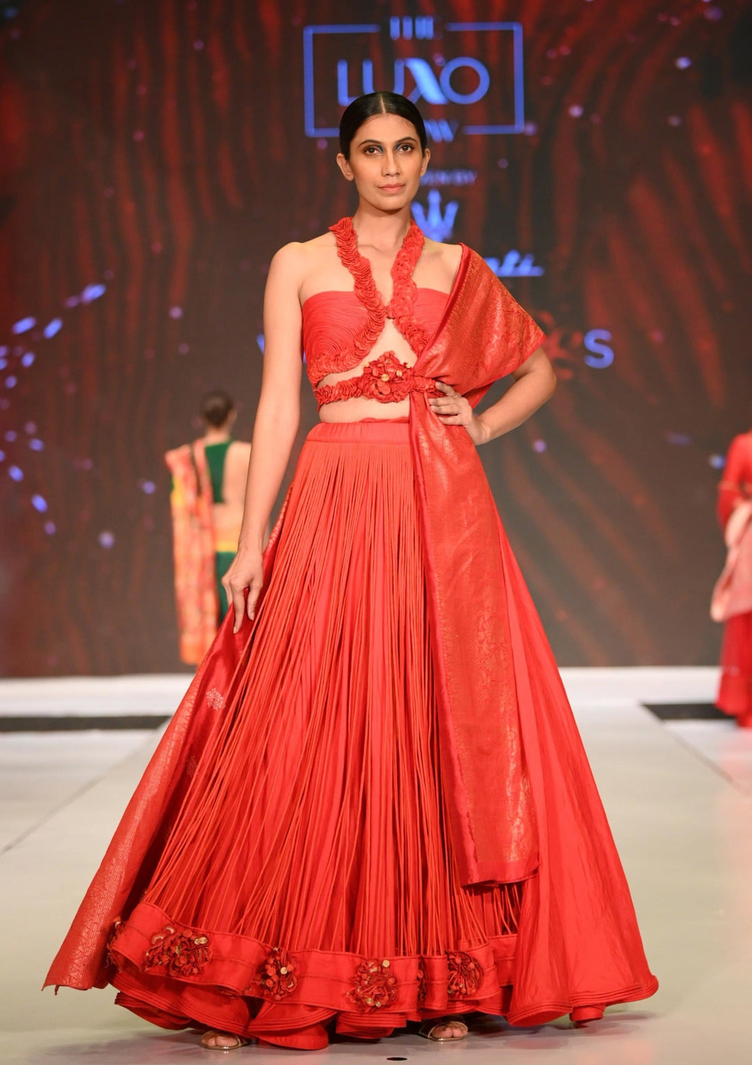 Red Corded Lehenga Set