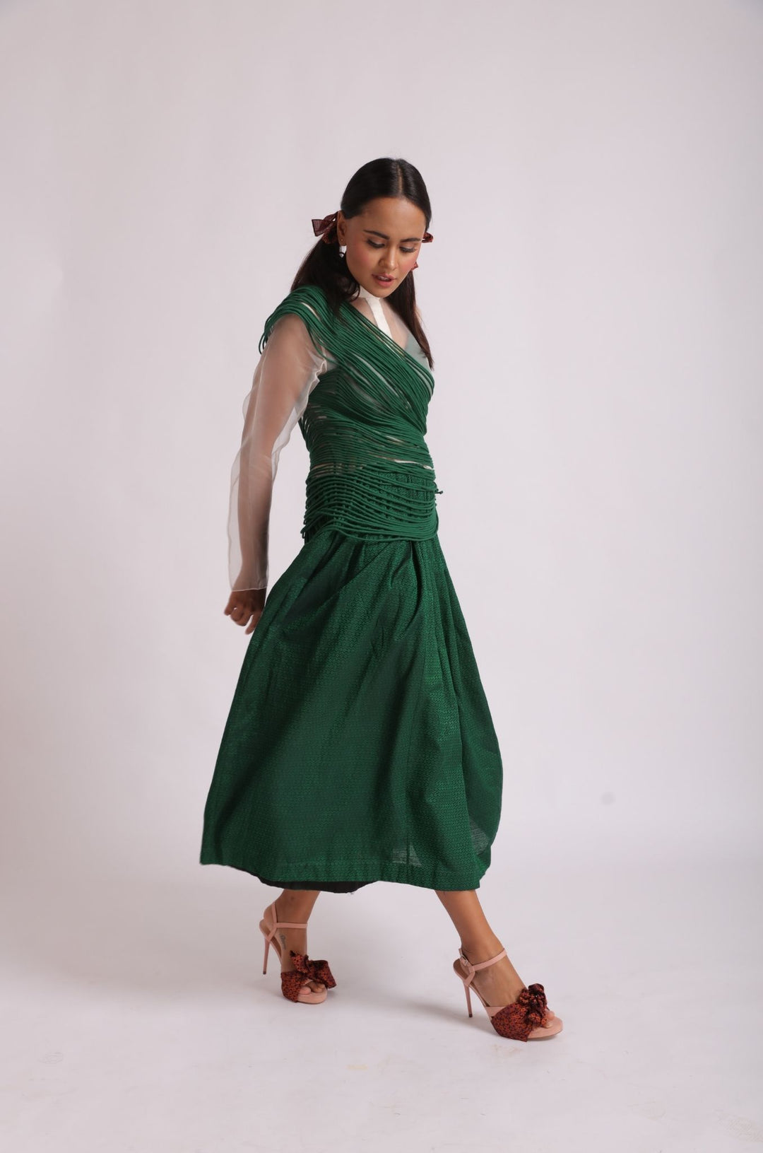 Khun and Chanderi Green Silk Dress