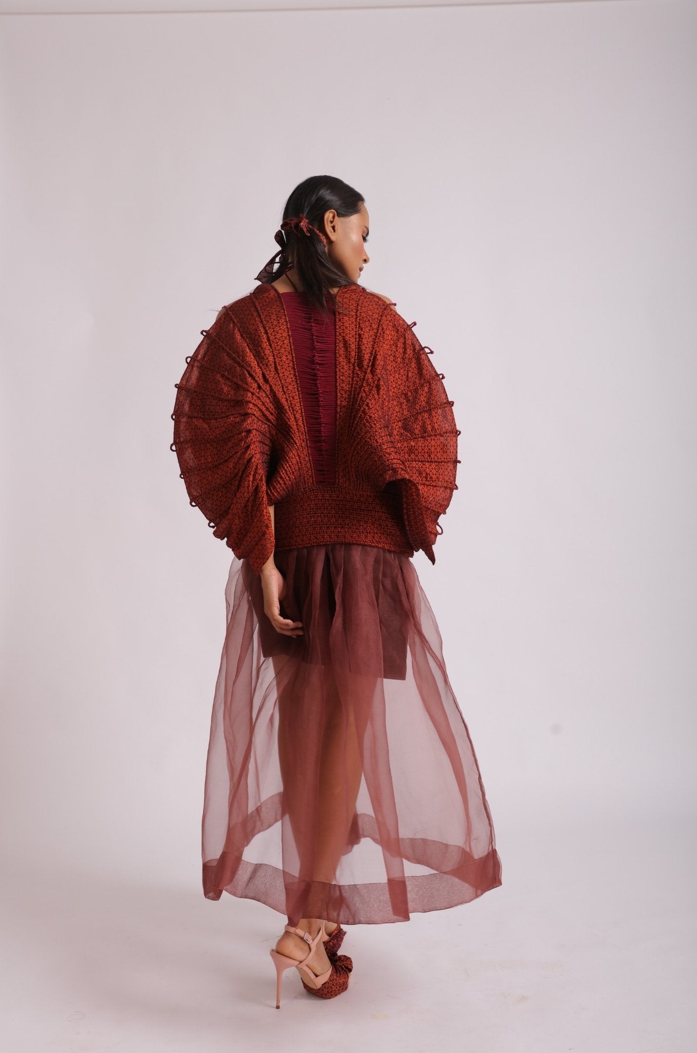 Corded Rust Khun Cape with Tapered Waist