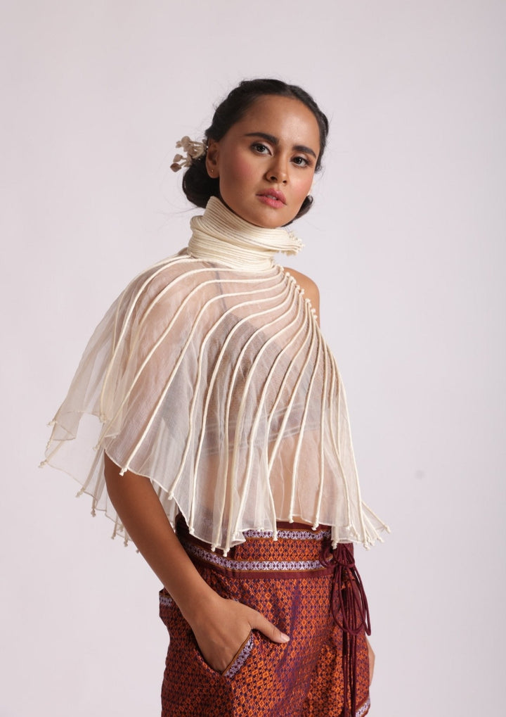 Sheer High Neck Silk Cape