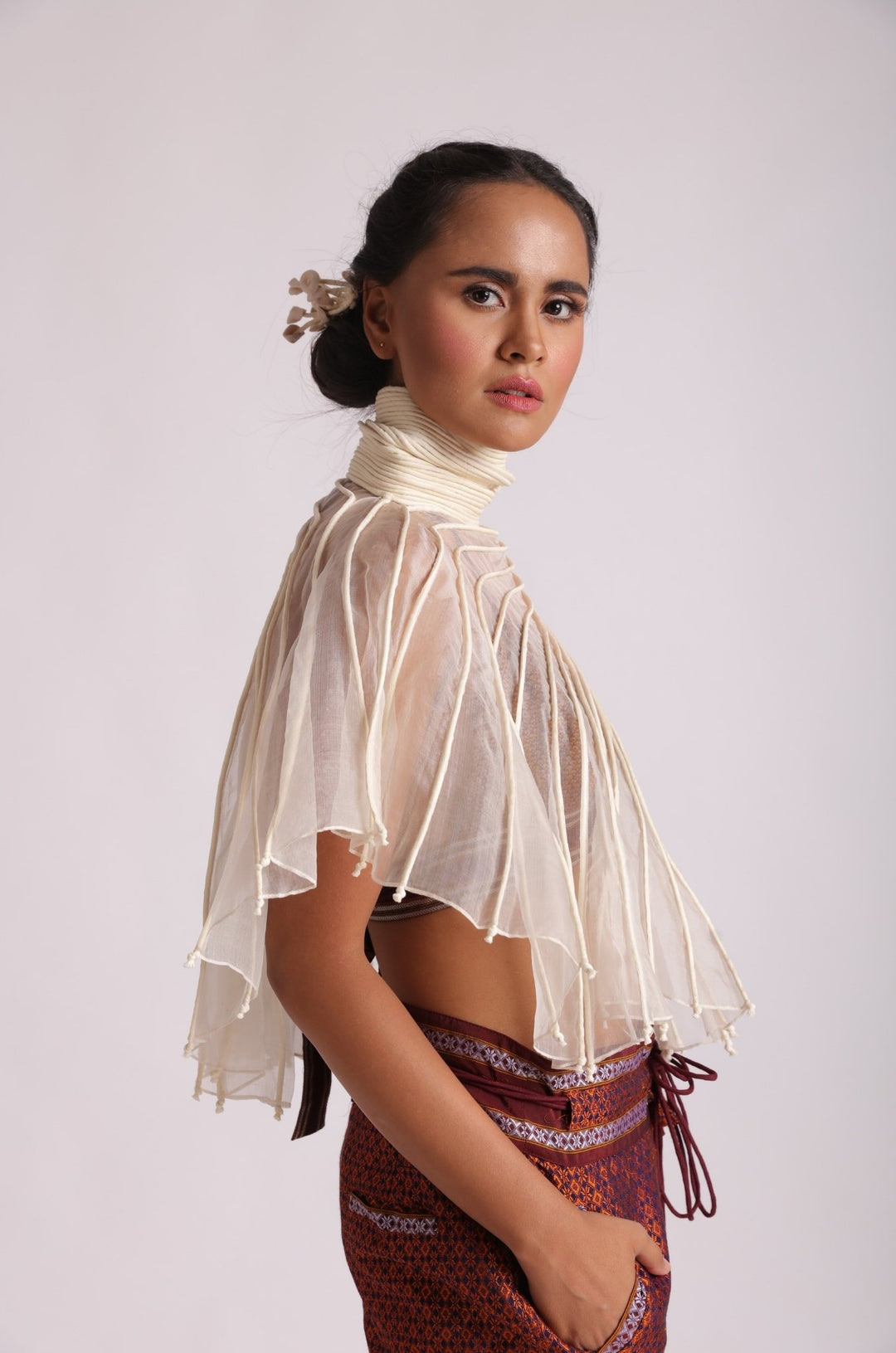 Sheer High Neck Silk Cape