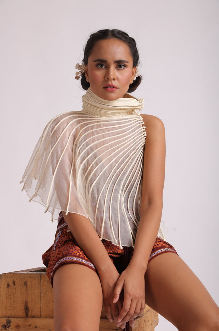 Sheer High Neck Silk Cape