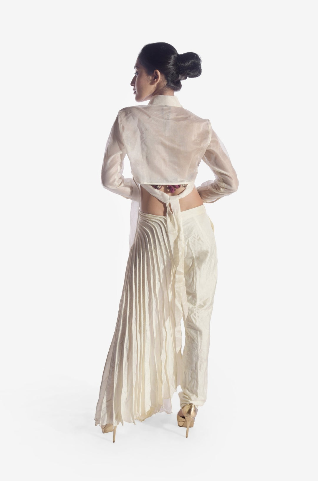 Asymmetrical Back Silk Shirt with Collar Belt