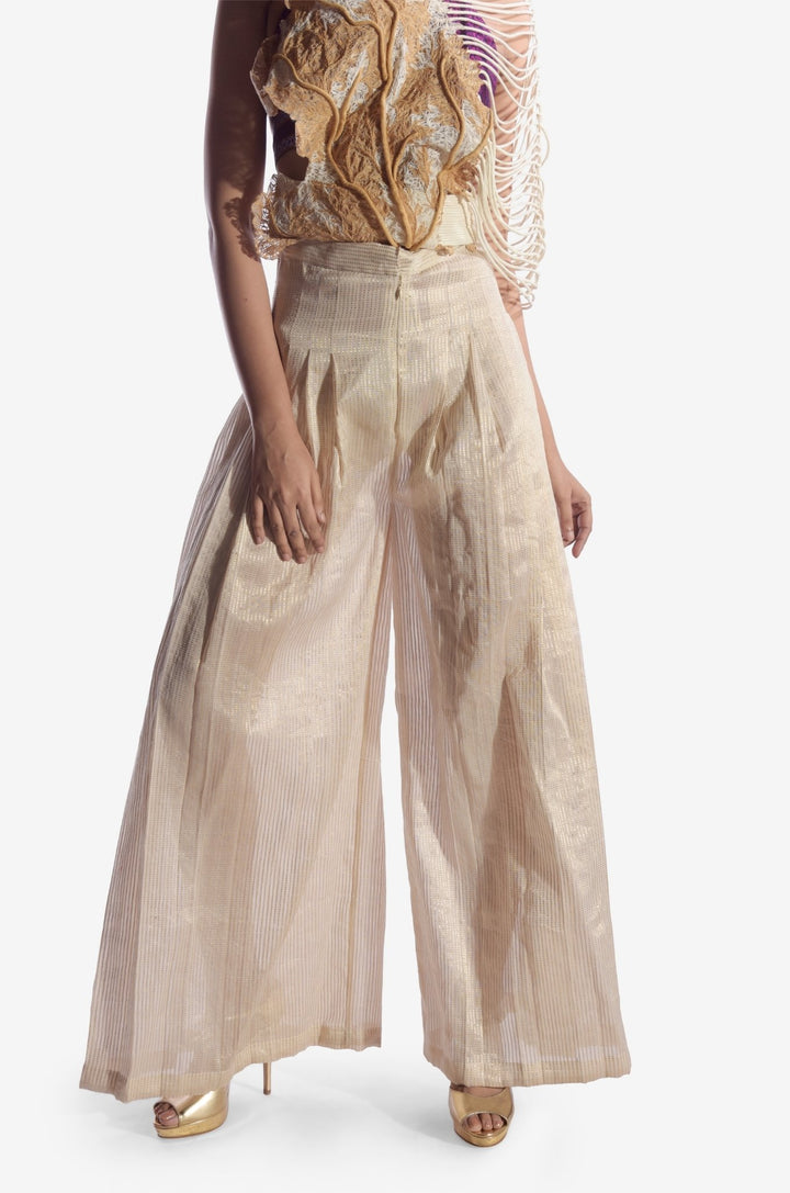 White Silk Pleated Trousers