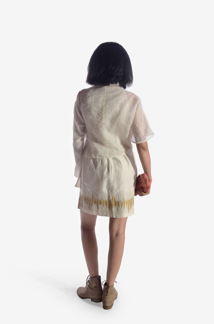 Asymmetrically tailored chanderi silk jacket