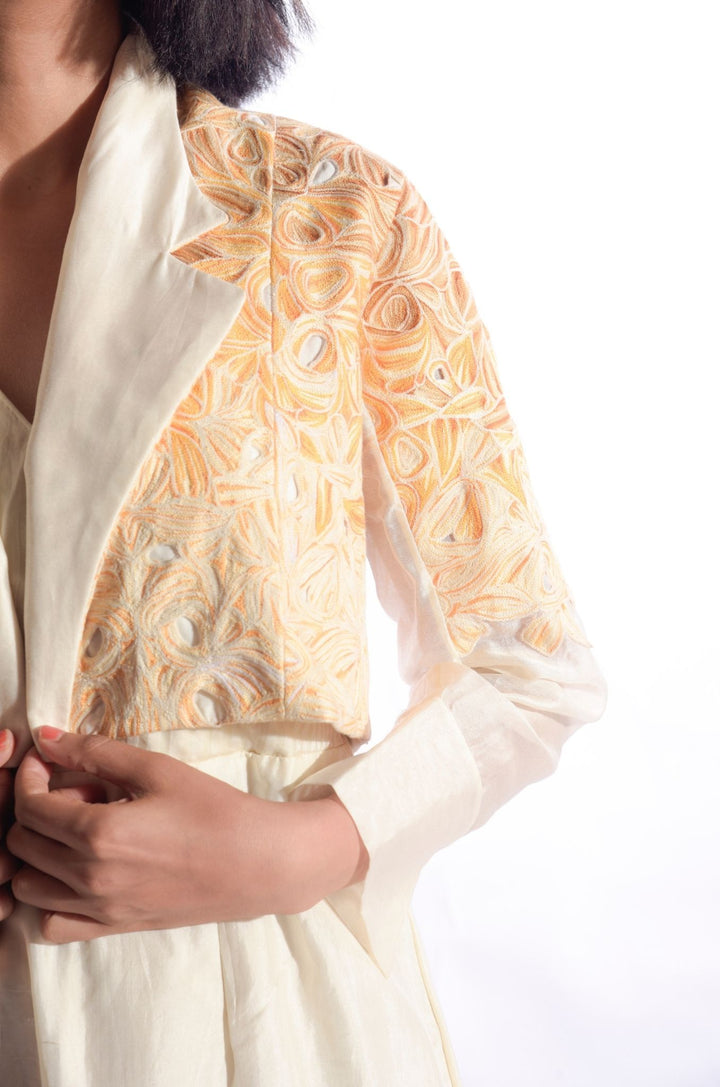 Jamdani jacket with intricate cutwork