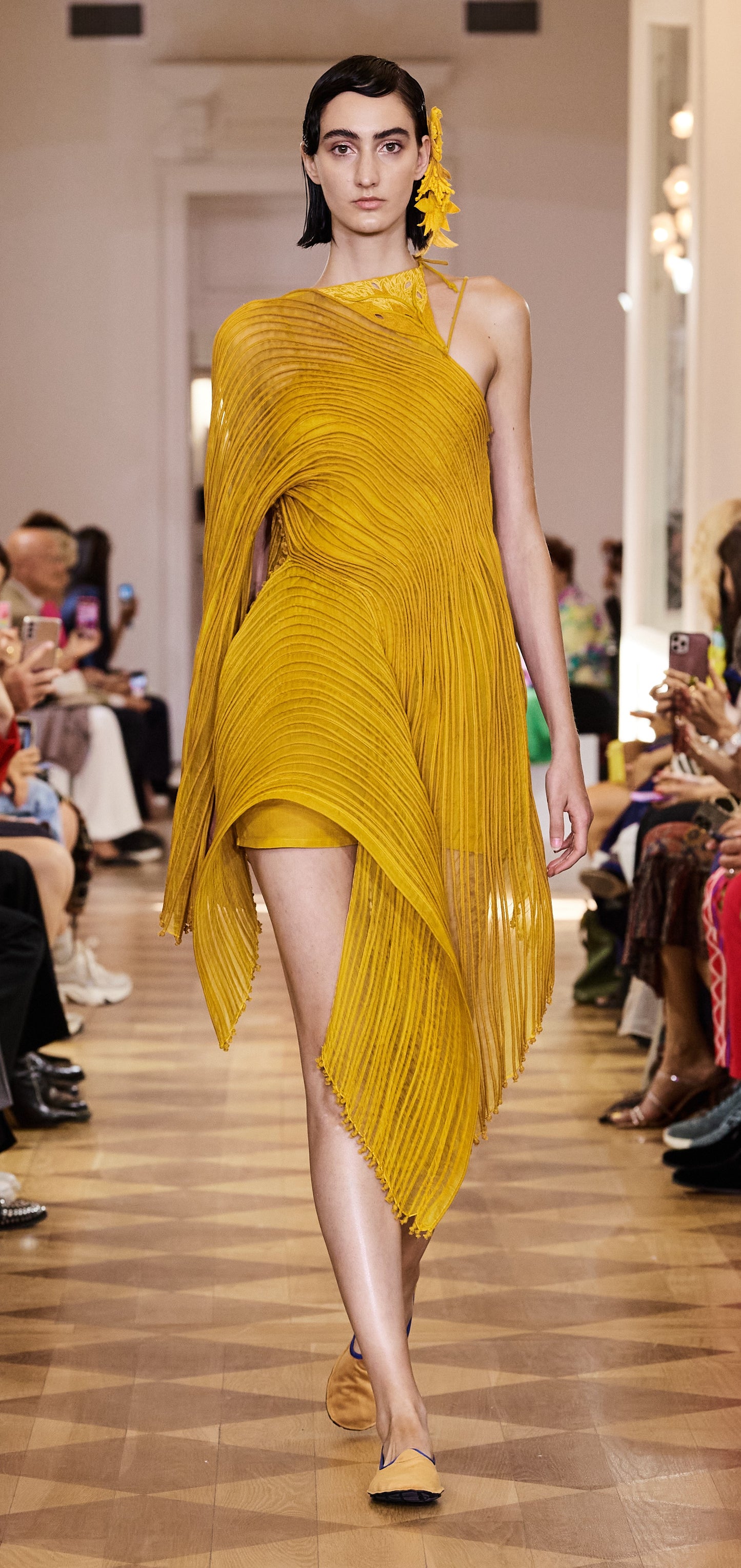 Mustard Corded Asymmetric Dress