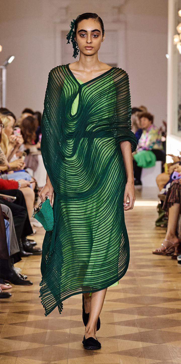 Deep Green Corded Dress with Lime Green Slip Dress