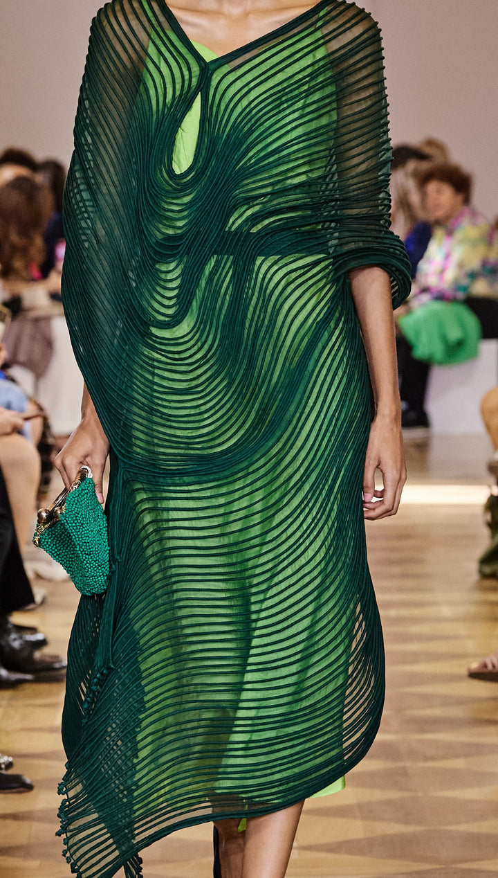 Deep Green Corded Dress with Lime Green Slip Dress