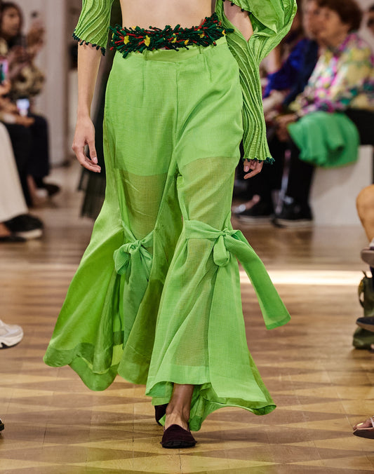 Lime Green Knotted Flared Pants