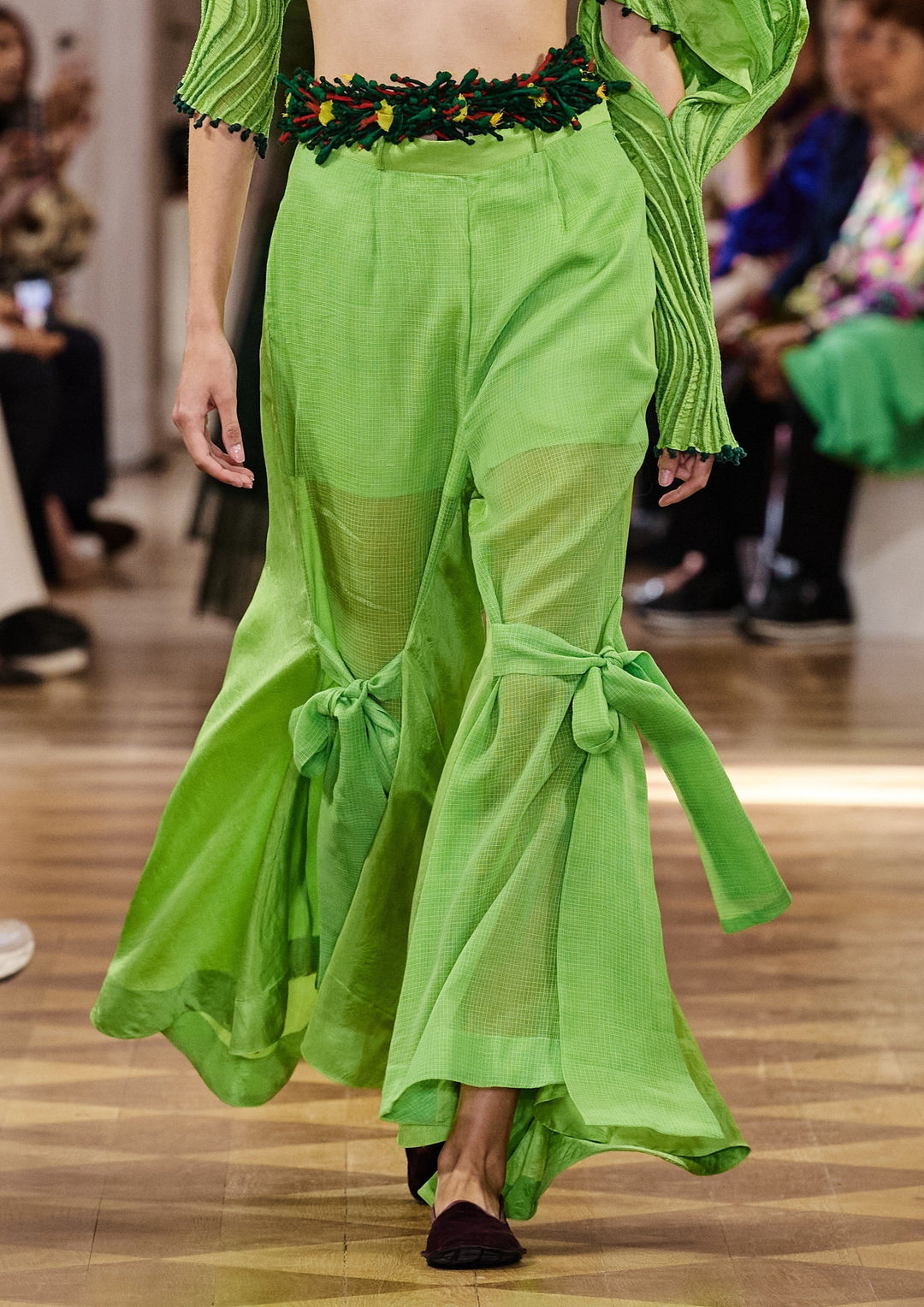 Lime Green Knotted Flared Pants