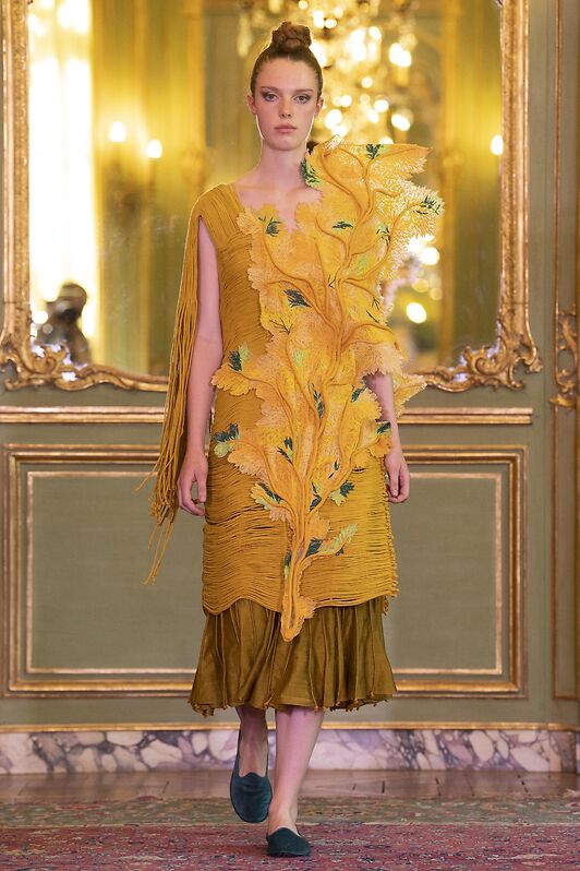 Mustard Coral Corded Dress