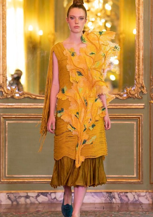 Mustard Coral Corded Dress