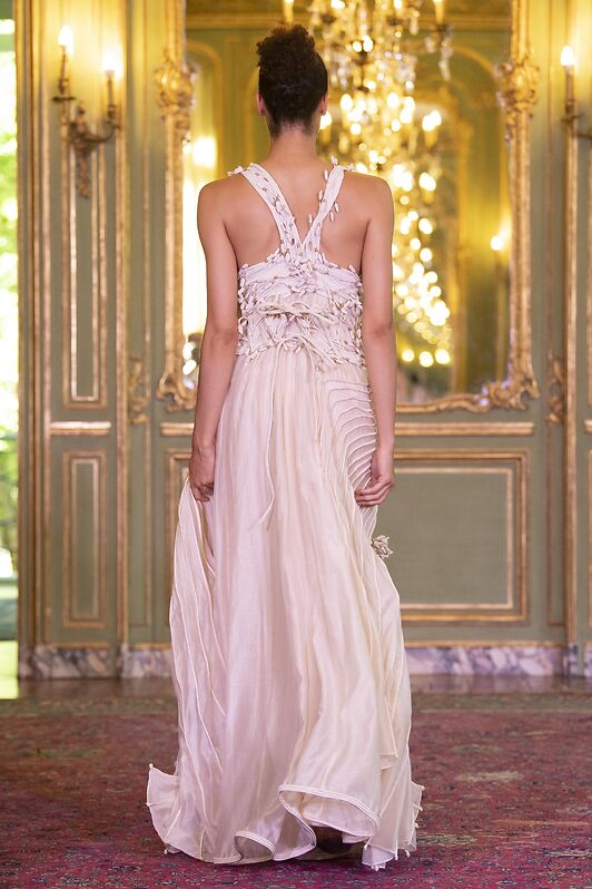 White Corded Gown With Golden Detailing