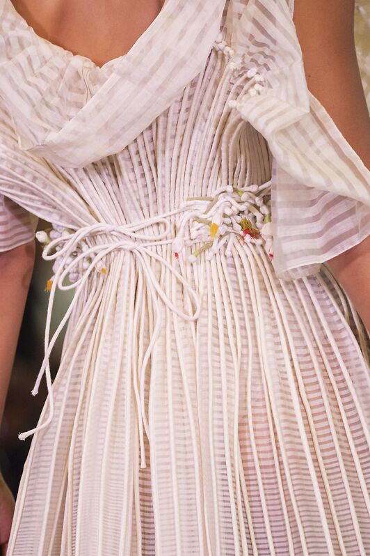 White corded Dress With Mogra Belt