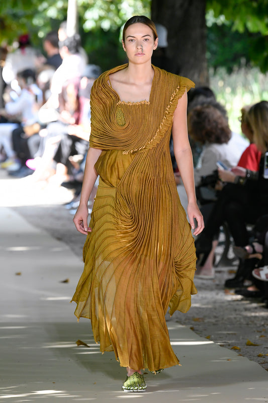 Mustard Corded Drape Gown